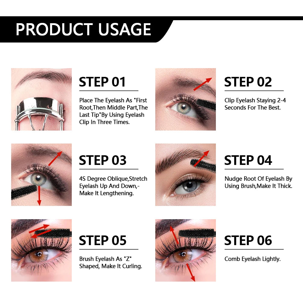 QIBEST 4D Silk Fiber Eyelash Mascara - Waterproof & Long-Lasting Black Mascara for Dramatic Volume & Length