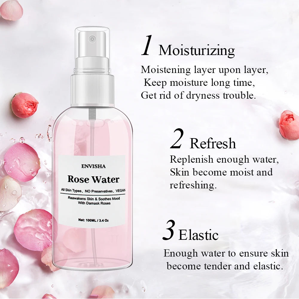 Pure Natural Rose Water Facial Mist - Hydrating & Refreshing Skin Toner for Pore Refining, Makeup Setting & Soothing Care