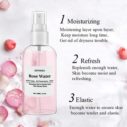 Pure Natural Rose Water Facial Mist - Hydrating & Refreshing Skin Toner for Pore Refining, Makeup Setting & Soothing Care