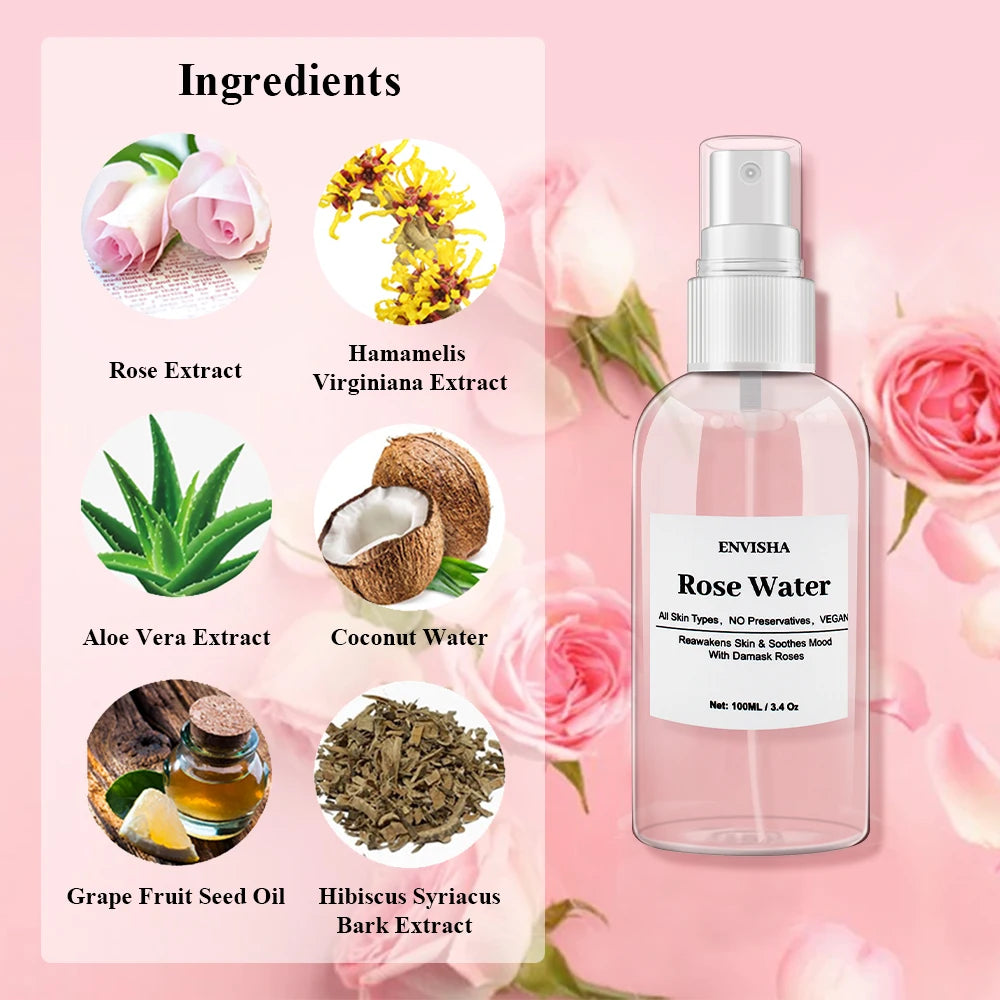 Pure Natural Rose Water Facial Mist - Hydrating & Refreshing Skin Toner for Pore Refining, Makeup Setting & Soothing Care