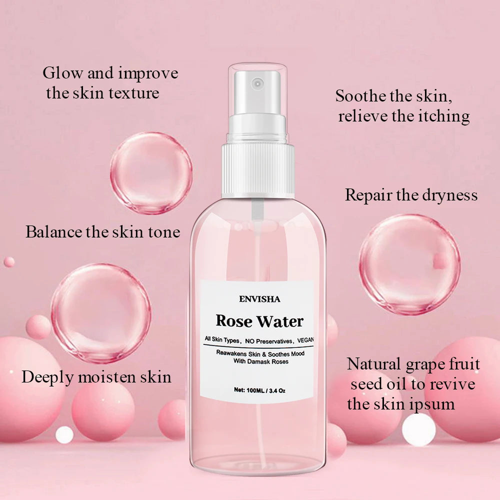 Pure Natural Rose Water Facial Mist - Hydrating & Refreshing Skin Toner for Pore Refining, Makeup Setting & Soothing Care