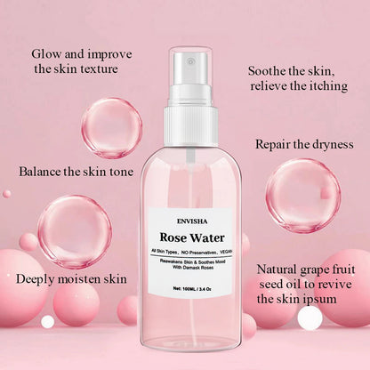 Pure Natural Rose Water Facial Mist - Hydrating & Refreshing Skin Toner for Pore Refining, Makeup Setting & Soothing Care