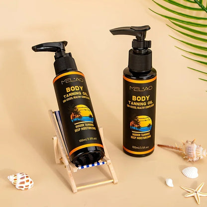 زيت تسمير البشرة فائق الترطيب من ميلاو - مُعزز تسمير مكثف للحصول على سمرة أسرع وأعمق وأكثر قتامة - تركيبة مغذية تمنح البشرة توهجًا ذهبيًا