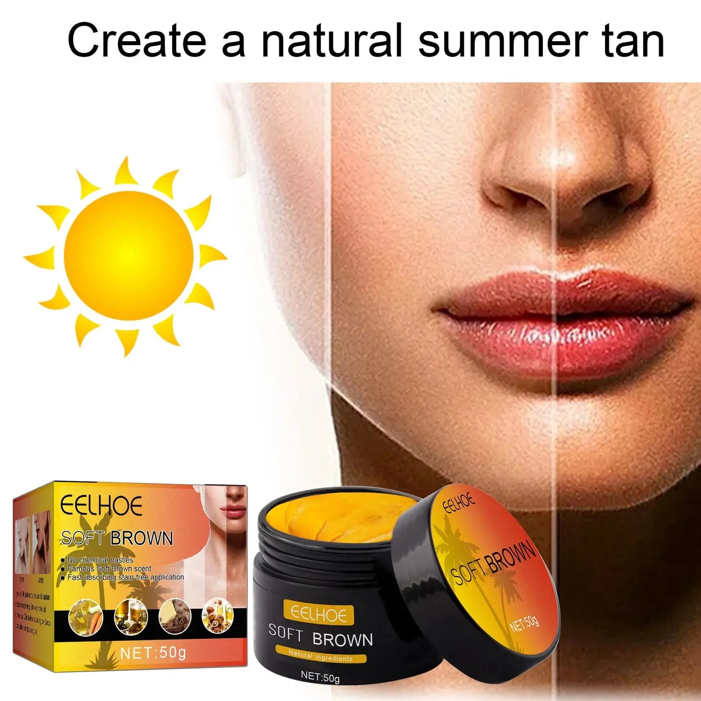 EELHOE Natural Self-Tanning Cream - Long-Lasting Sunless Bronzer for Face & Body - Nourishing Suntan Lotion for a Radiant Golden Glow