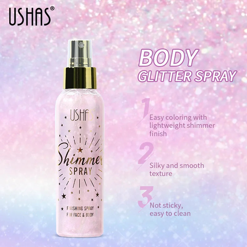 USHAS Liquid Shimmer Highlight Spray for Body & Face - Waterproof & Long-Lasting Glow Mist for a Radiant Diamond Shine Finish