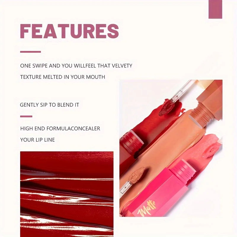 Luxury Velvet Matte Liquid Lipstick - High-Pigment Waterproof Lip Color - Long-Lasting Smudge-Proof Formula for a Sophisticated Bold Look