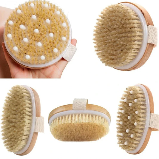 Premium Natural Bristle Body Brush - Dual-Action Dry & Wet Skin Scrubber for Lymphatic Drainage, Cellulite Reduction & Exfoliating Massage