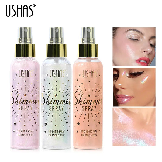 USHAS Liquid Shimmer Highlight Spray for Body & Face - Waterproof & Long-Lasting Glow Mist for a Radiant Diamond Shine Finish