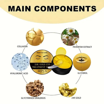 Premium 24K Gold Collagen Eye Mask - Anti-Aging Hydrogel Patches for Dark Circles, Puffiness & Wrinkles - Revitalizing Eye Skin Care (60 Pcs)