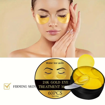 Premium 24K Gold Collagen Eye Mask - Anti-Aging Hydrogel Patches for Dark Circles, Puffiness & Wrinkles - Revitalizing Eye Skin Care (60 Pcs)