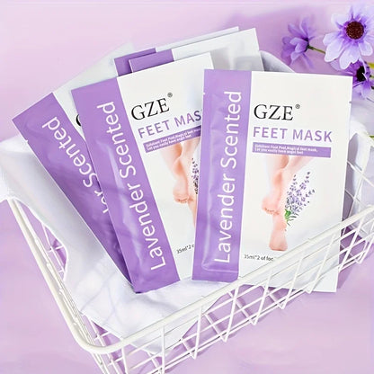 GZE Lavender Foot Peel Mask - Exfoliating Baby Foot Treatment for Dry, Rough & Cracked Heels - Professional Callus & Dead Skin Remover