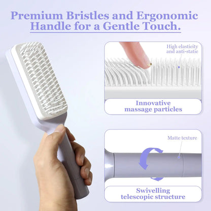 Anti-Static Self-Cleaning Hair Brush - Easy Clean Retractable Massage Comb - One-Click Hair Release Brush for Effortless Hair Care & Scalp Massage