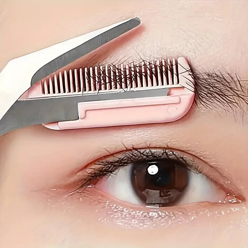 Precision Pink Eyebrow Trimming Scissors with Built-In Comb - Professional Stainless Steel Brow Grooming Scissors for Effortless Shaping and Trimming
