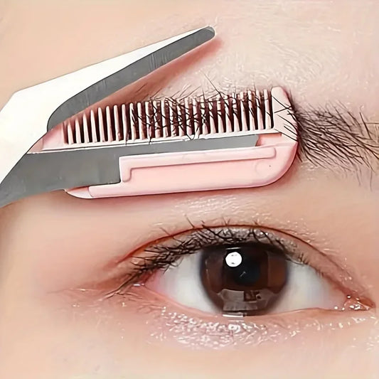 Precision Pink Eyebrow Trimming Scissors with Built-In Comb - Professional Stainless Steel Brow Grooming Scissors for Effortless Shaping and Trimming