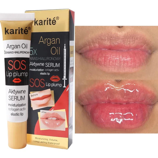Karite Argan Oil SOS Lip Plumper - Lasting Moisturizing & Extreme Volume Lip Enhancer - Nutritious Liquid Makeup for Full, Glossy Lips