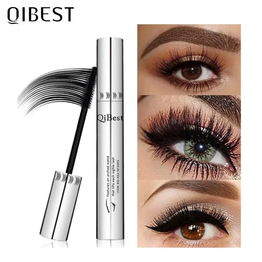 QIBEST 4D Silk Fiber Eyelash Mascara - Waterproof & Long-Lasting Black Mascara for Dramatic Volume & Length
