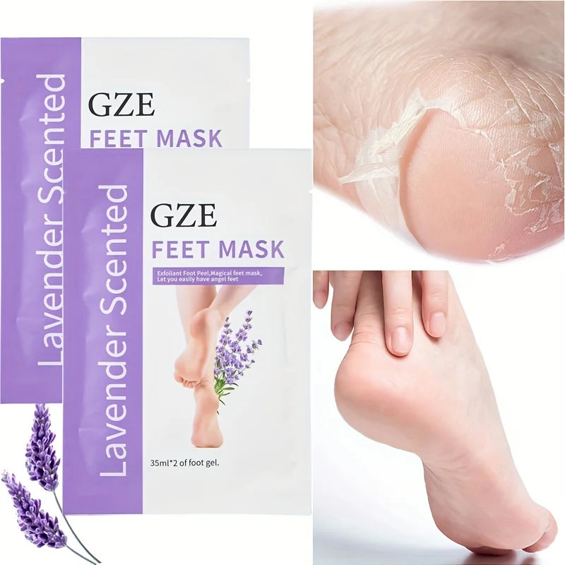 GZE Lavender Foot Peel Mask - Exfoliating Baby Foot Treatment for Dry, Rough & Cracked Heels - Professional Callus & Dead Skin Remover