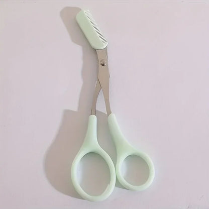Precision Pink Eyebrow Trimming Scissors with Built-In Comb - Professional Stainless Steel Brow Grooming Scissors for Effortless Shaping and Trimming