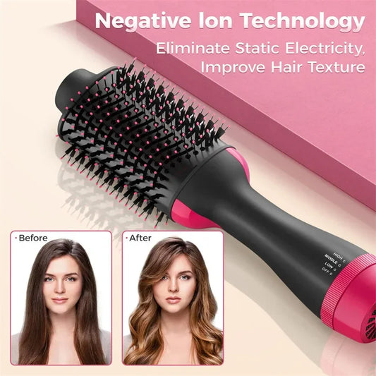 4-in-1 Professional Ionic Hair Dryer & Volumizer Brush - Negative Ion Styler, Curler, and Straightener for All Hair Types