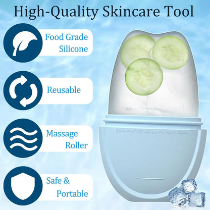 Silicone Ice Face Roller for Face & Eye - Reusable Ice Cube Roller Massager for De-Puffing, Skin Tightening & Natural Glow