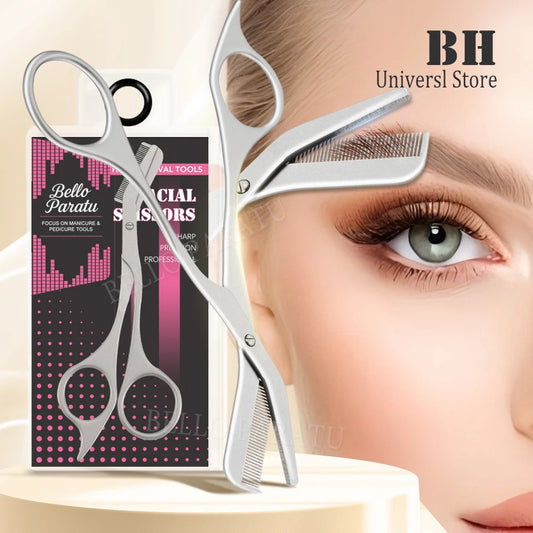 Professional Eyebrow Trimming Scissors with Comb - Stainless Steel Precision Grooming Tool - Portable Eye Brow Shaping & Trimming Scissors for Salon-Quality Results