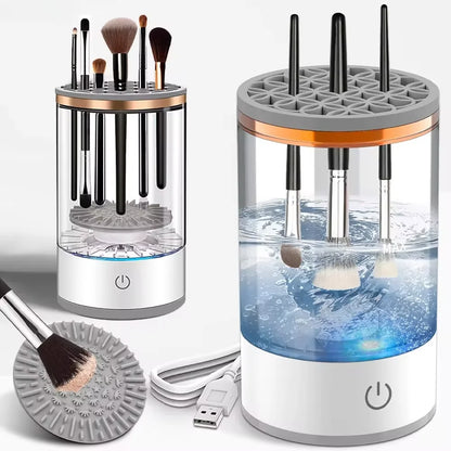 Electric Automatic Makeup Brush Cleaner & Dryer Machine - Professional USB Rechargeable Cleaning Stand for All Brush Sizes