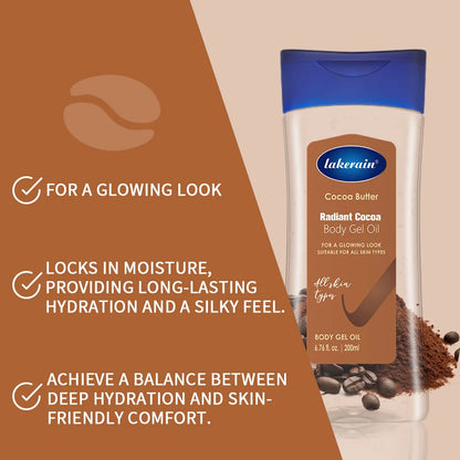 Radiant Glow Cocoa Body Oil Gel - Intense Hydration & Nourishing Butter Treatment for Silky Smooth Skin