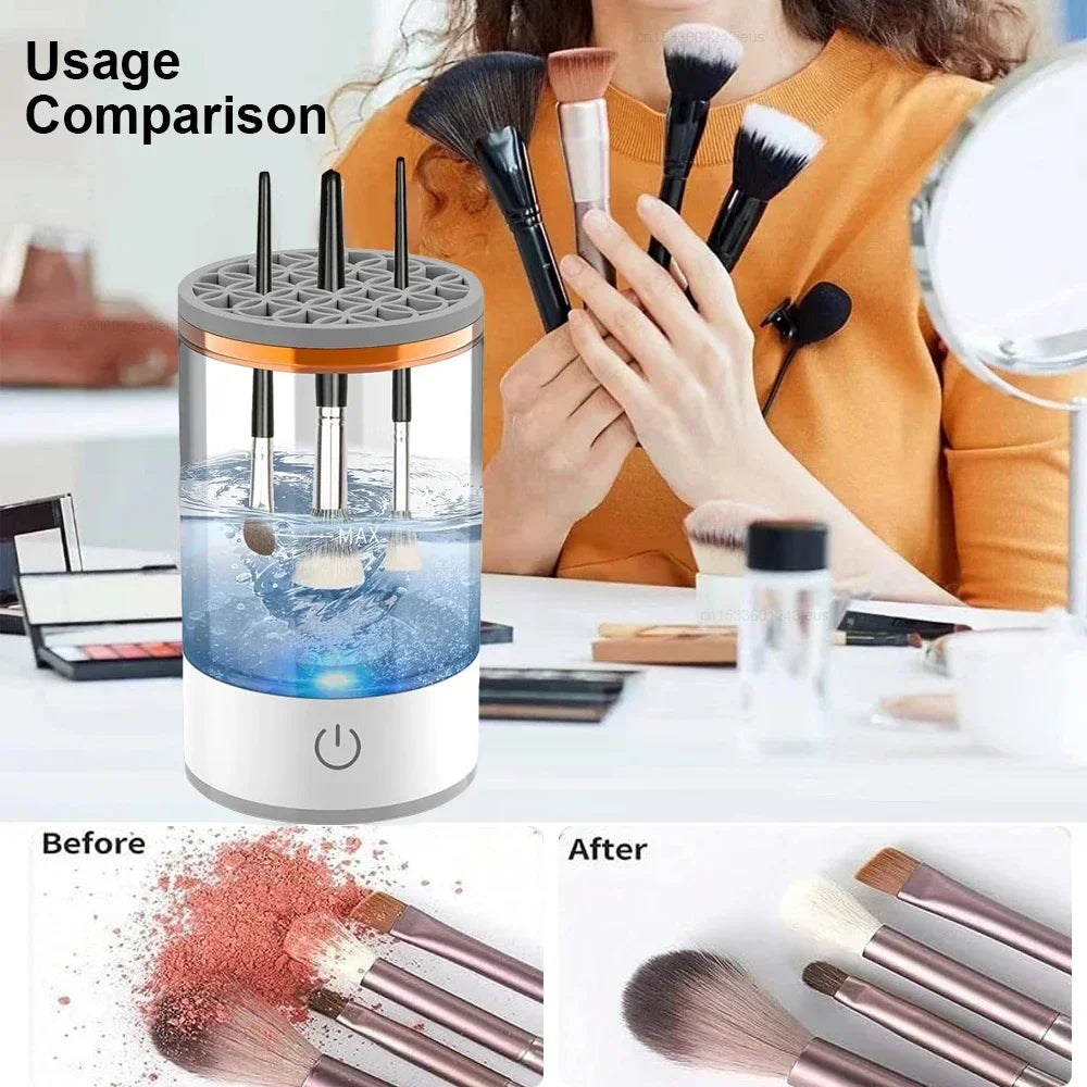 Electric Automatic Makeup Brush Cleaner & Dryer Machine - Professional USB Rechargeable Cleaning Stand for All Brush Sizes