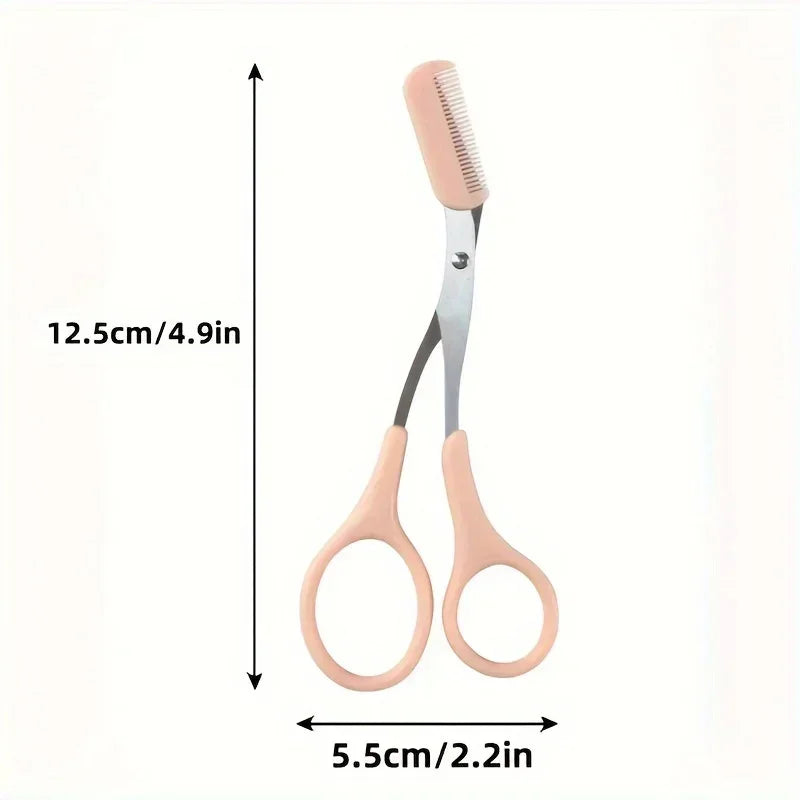 Precision Pink Eyebrow Trimming Scissors with Built-In Comb - Professional Stainless Steel Brow Grooming Scissors for Effortless Shaping and Trimming