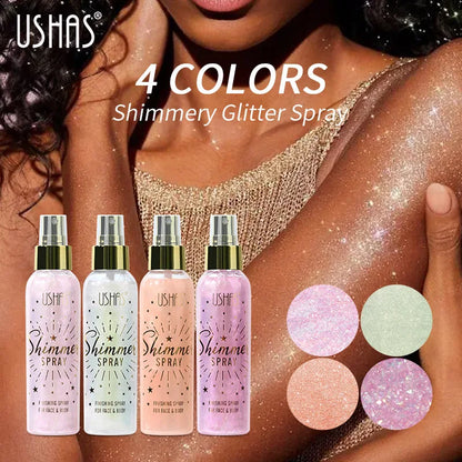 USHAS Liquid Shimmer Highlight Spray for Body & Face - Waterproof & Long-Lasting Glow Mist for a Radiant Diamond Shine Finish