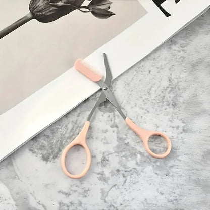 Precision Pink Eyebrow Trimming Scissors with Built-In Comb - Professional Stainless Steel Brow Grooming Scissors for Effortless Shaping and Trimming